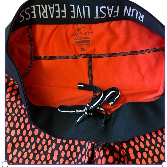 Nike Pro‎ Dri Fit Orange Running Athletic Leggings M Foldover - Picture 3 of 9